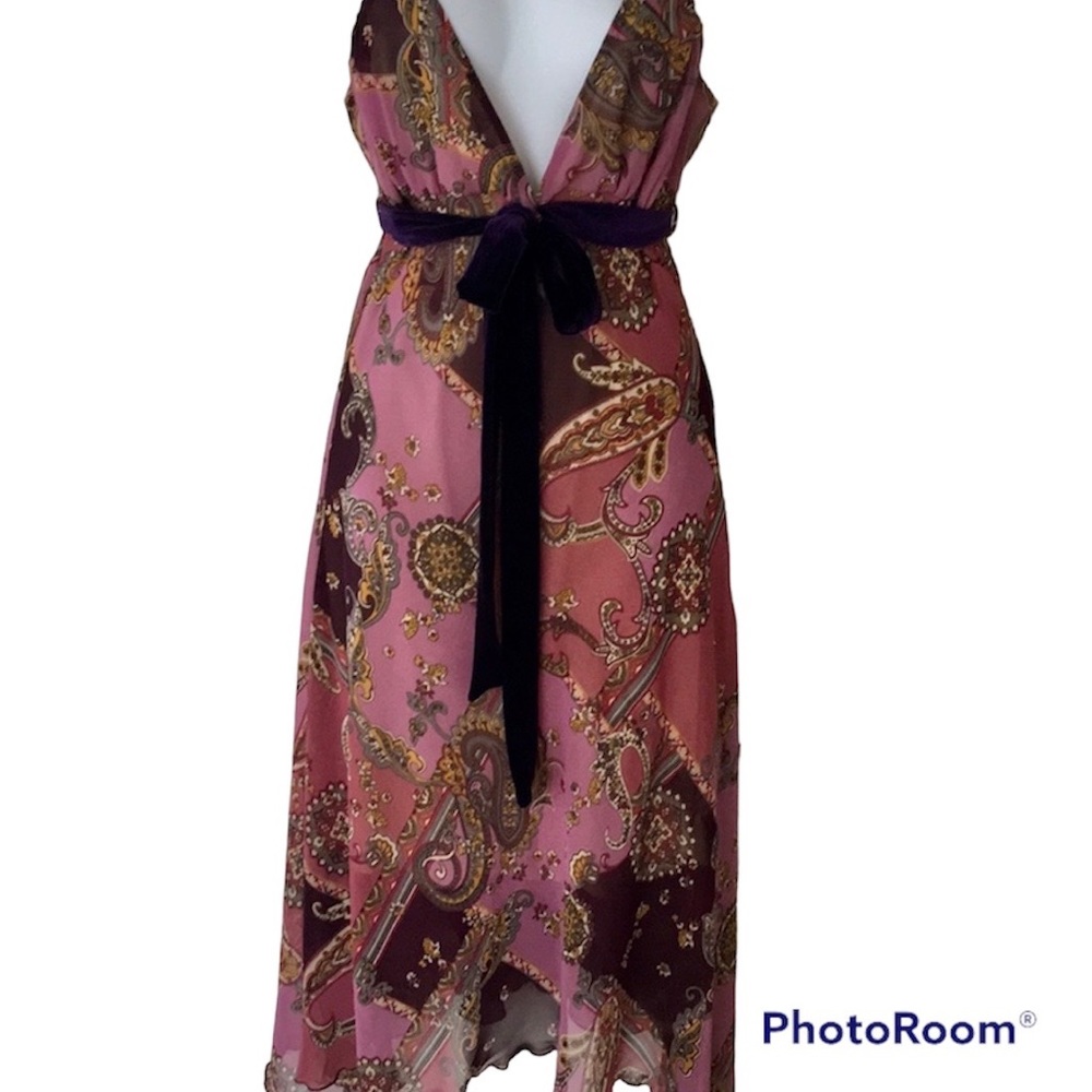 Anthropologie • Co Me Como Paisley tie waist chiffon dress